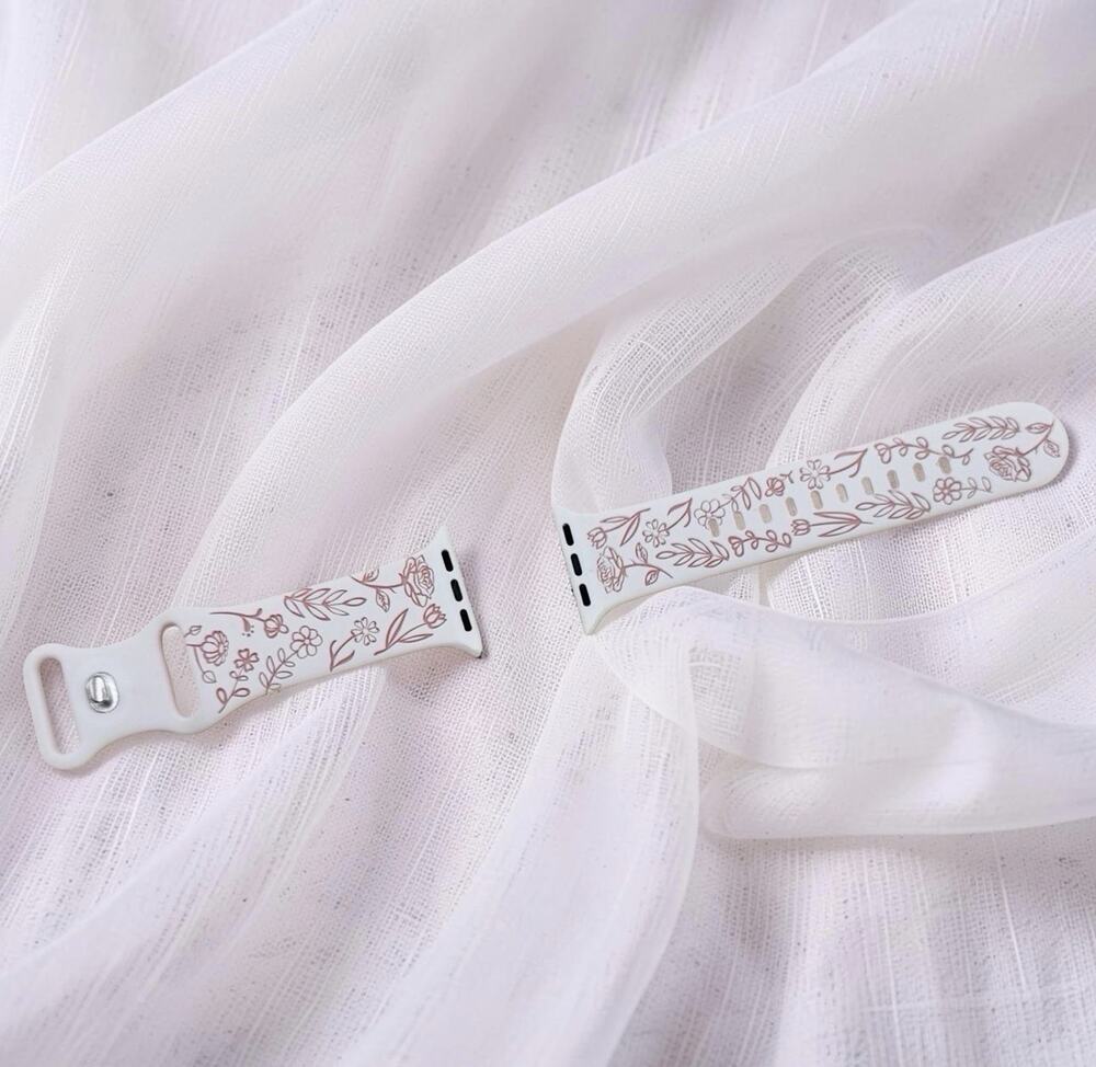 New Floral Design Apple Watch Bands 42mm 44mm 45mm 49mm in Pink White